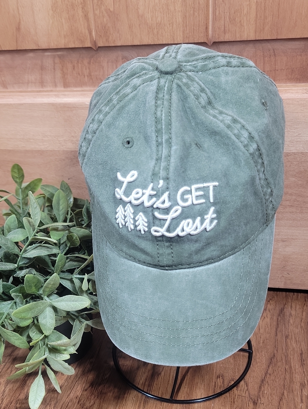 Embroidered "Let's Get Lost" Olive Baseball Cap